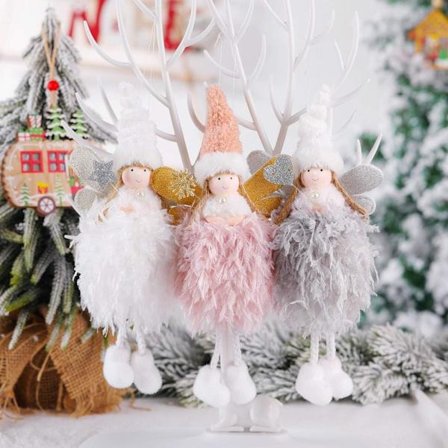 3 stycken julgransänglar i plysch, julhängande änglar i plysch, söta ängelfigurer i plysch, dekorationer