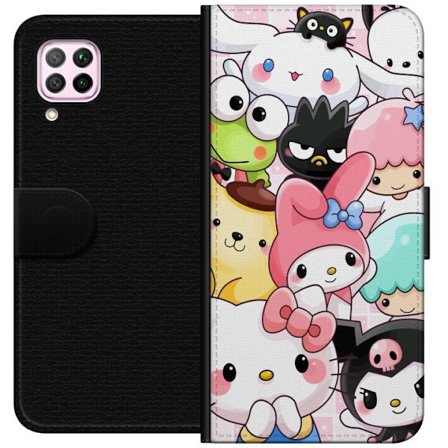 Kompatibelt Lommeboketui til Huawei P40 lite Tett mønster av søte figurer med store øyne i ulike farger og uttrykk med LABUBU-tekst
