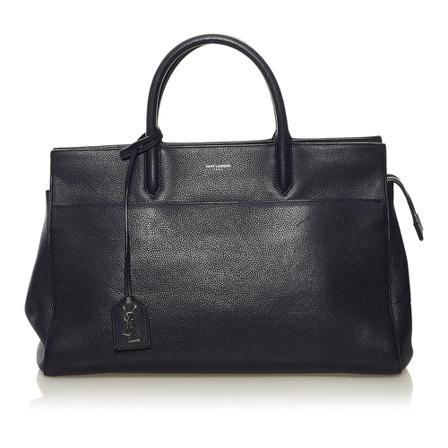 Saint Laurent Vintage, Pre -owned Cabas Rive Gauche Leather Satchel Blauw, Dames, Maat:ONE Size