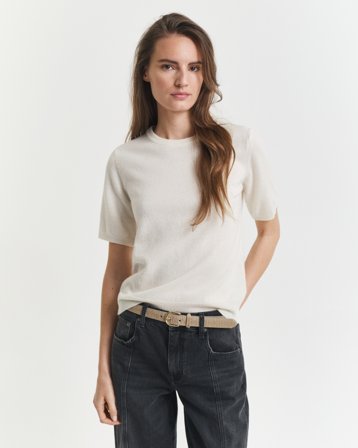 GANT Damen Kurzärmliger Rundhalspullover aus superfeiner Lambswool (L) Weiß