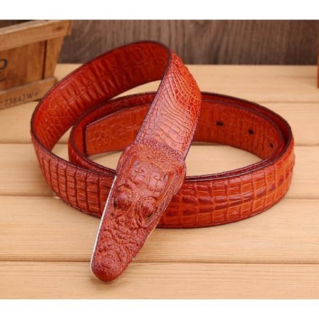 Antikk skinn krokodille spennebelte (rødbrun)