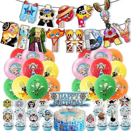 One Piece födelsedagsfest dekoration set dödskalle drag flagga tårta insats flagga rad ballong kombination födelsedagsdekorationer