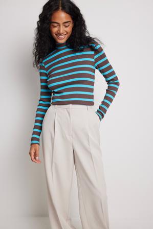 NA-KD Basic Pull côtelé rayé à col roulé et manches longues - Tops - Stripe - XX-Small