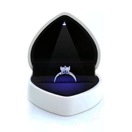 LED Ringæske Hjerteformet Fløjl Holder Æske Med Lys (Hvid)