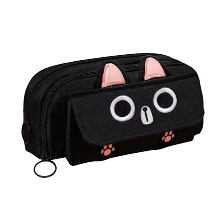 Stor 3D Kat Penalhus, Lynlåspose til Skolekontorartikler, Penneorganisator til Teenagere Voksne (Sort)