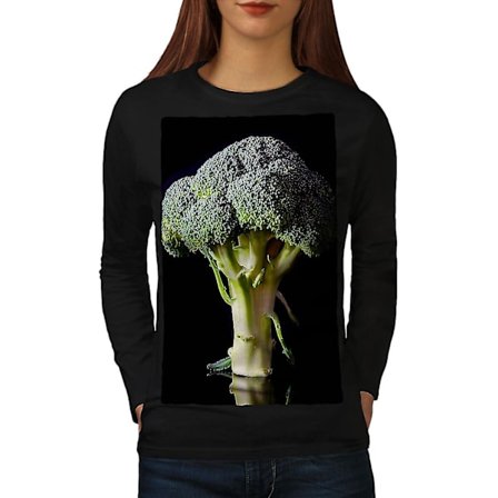 Grön Broccoli Svart Långärmad T-shirt för kvinnor