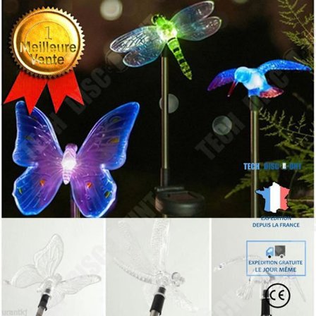 Set med 3 Solar Lampa Utomhus Trädgård Dekorativ Planteringsmaskin Hög Balkong Belysning Flerfärgad LED Fjäril Fågel Dragonfly