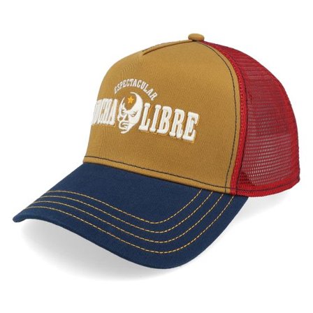 JJ Hats - Svart trucker Keps - Lucha Libre Camel/Red/Navy A-Frame Trucker @ Hatstore