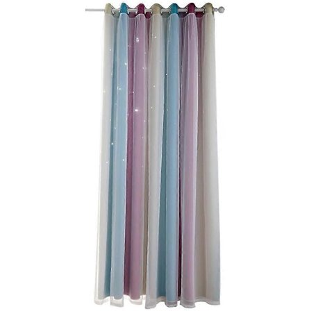 Tähtiverhot Lastenhuoneen pimennysverhot, joissa on harsokangas, Lasten verhot, Kaksinkertaiset ontot tähtiverhot lapsille, Kaksikerroksiset verhot 