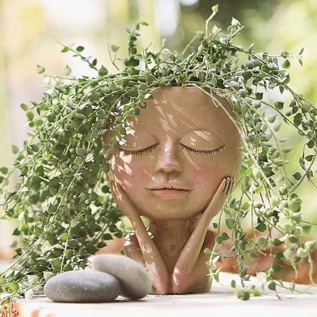 Ansiktsblomkruka Huvud Krukväxt Kruka Söt Harts Kaktus Krukväxt Med Dräneringshål (växter ingår ej.)