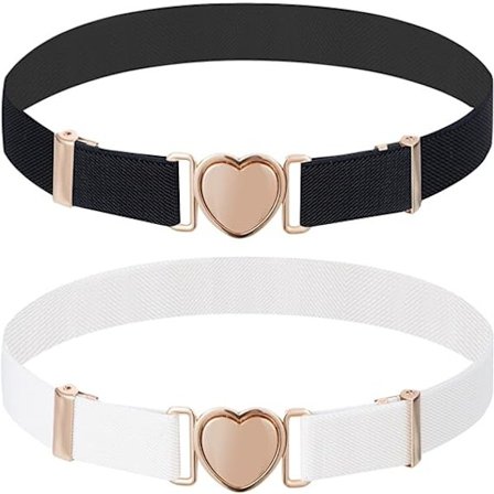 2 stk. Elastisk belte for barn, hvitt og svart, justerbart stretchbelte