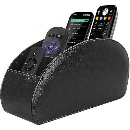 Leather Tv Remote Control Holder Desktop Organizer With 5 Compartments