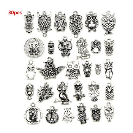 30 stk./sæt Animal Lucky Dangle Vedhæng Antik Sølv Ugle Charms Til Smykker