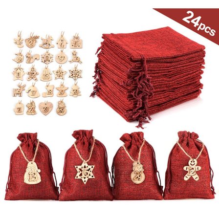 (24 stycken) 1-24 Siffror Trähängen, Julgransdekorationer, Adventskalender, DIY Julklappspåsar, Tygpåsar