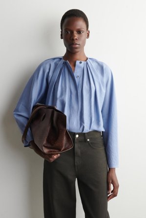 COS Damen Voluminöse Bluse Mit Falten - Blau