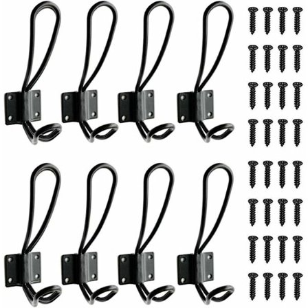Antik krokar, 8 st dubbla klädkrokar, retro stil design antik hatt väggmonterad krok för kök, badrum, sovrum - Svart (montering