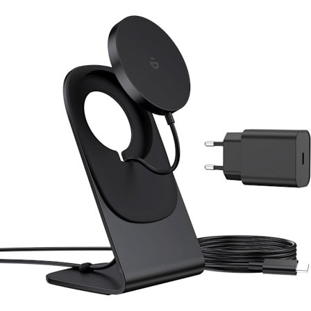 Oplader, Trådløs Oplader, Induktiv Ladestation, Magnetisk Induktionsoplader, Trådløs Hurtigoplader, Sort med Adapter