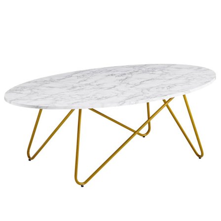Rootz soffbord 120x40x60 cm med marmorlook vit - Vardagsbord med metallstomme - Soffbord ovalt bord vardagsrum - Loungebord