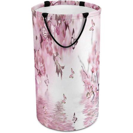Tvättkorg med fjärilsblommor för smutsiga kläder, rosa konstnärligt tema tropisk skog, stor tvättkorg JK430
