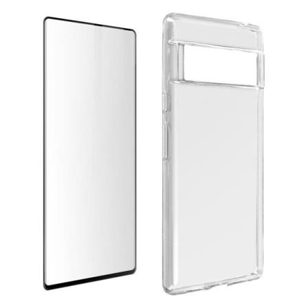 Google Pixel 6 Pro Fodral Mjuk silikon härdat glasfilm 9H Svart