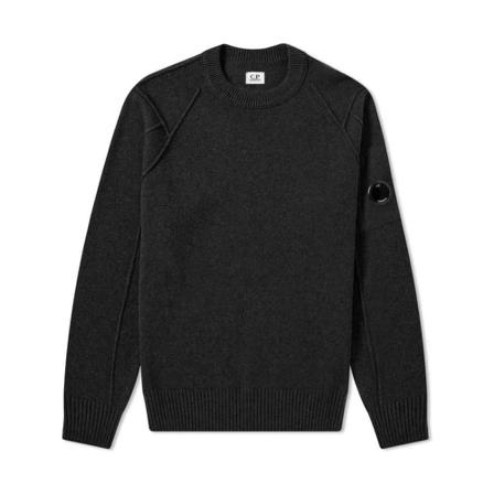 C.p. Company, Arm Lens Lambswool Crew Knit Zwart, Heren, Maat:S