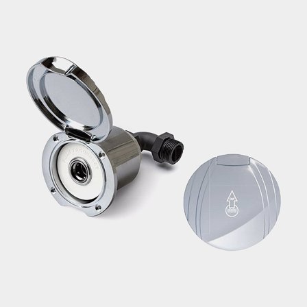 Sjövatten uttag vinklad anslutningskoppling. Kromat lock