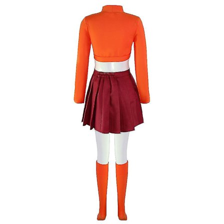 Anime Velma Cosplay Costume Movie Character Orange Uniform Halloween Costume For Women Girls Cosplay Costume Wig -a long version