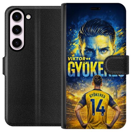 Kompatibelt Lommeboketui til Samsung Samsung Galaxy S23 Viktor Gyökeres fotballplakat i gult og blått med dramatisk stadionbakgrunn, sportillustrasj