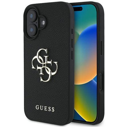 Guess Grained Big 4G Logo Small Classic Logoetui til iPhone 16 - svart