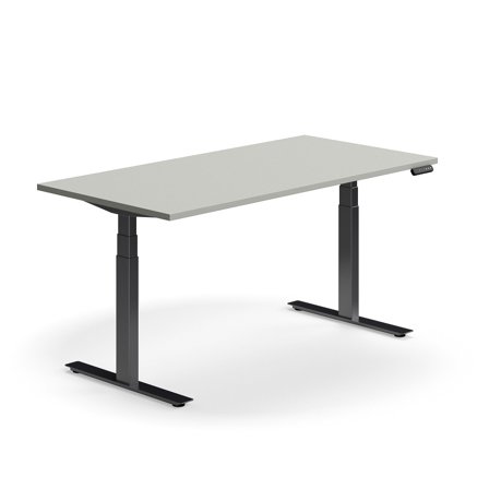 Schreibtisch QBUS höhenverstellbar, 1600x800 mm, Gestell schwarz, hellgrau