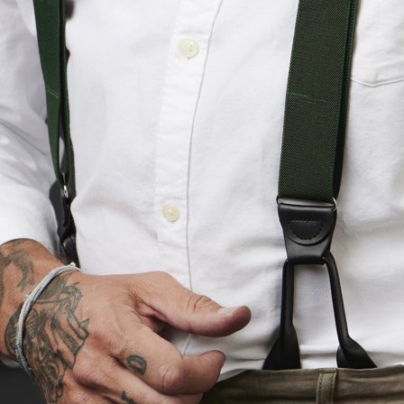 Brede Mørkegrønne Bukseseler med Knappefeste for menn - Bukseseler med knapper