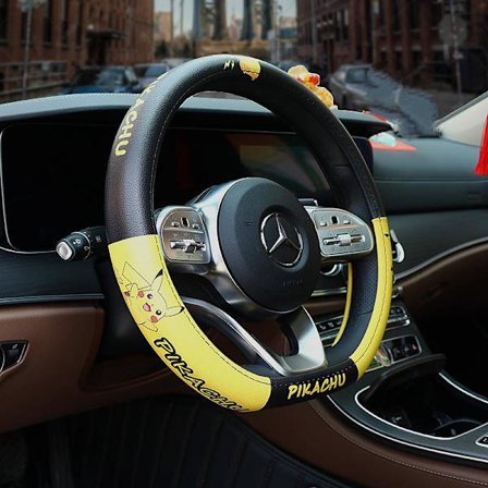 Auton lannen tuki tyyny, auton niskatyyny, muistivaahto niskatyyny - Pikachu D-tyyppinen ohjauspyörän suojus 1