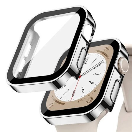Glas + skal för Apple Watch serie 9 8 7 6 5 4 se 44mm 40mm 41mm 45mm Rak Kant Skärmskydd Apple Watch tillbehör