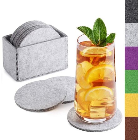 Rundt filtbrikker til glas - Sæt med 10 kartoner inkl. - lysegrå designbrikker til drinks, kopper, bar, glas - Premium bordskånere af filt
