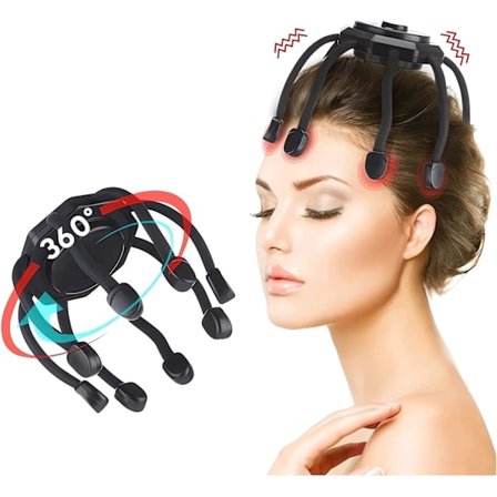 Päänahan hierontalaite 8 värisevällä kosketuspisteellä, ladattava ultra-päänahan hierontalaite, kannettava päähierontalaite kivun ja ahdistuksen 