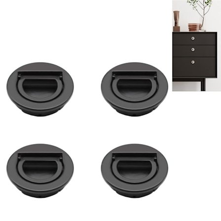 4 kappaletta pyöreitä näkymättömiä kahvoja, joissa sisäänrakennettu vetorengas kaapin ovea, vaatekaappia ja laatikkoa varten