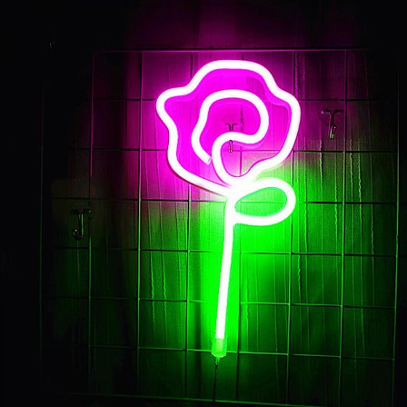 Neonrosa rosblomma neonljus USB/batteridriven nattljus LED-väggljus väggkonst för nattlampor lyser upp skyltar(Rosa)