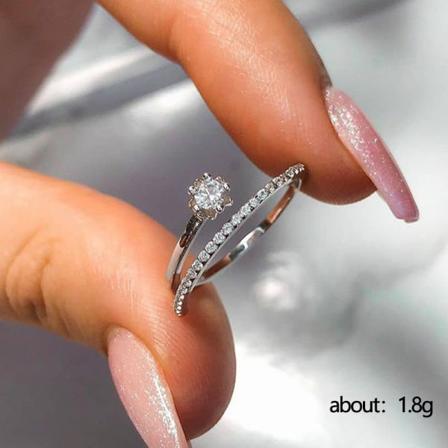 Elegant Smycken Cubic Zirkon 925 Silver Ring Kvinnor Fest Present Storlek Justerbar