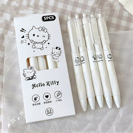 5 kpl Kawaii Pen Black Ink Gel Pens Esteettiset paperitarvikkeet set