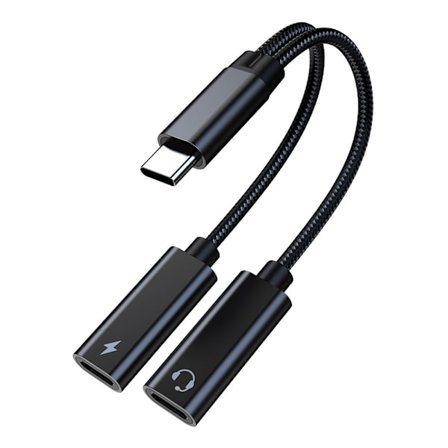 USB C-adapter hörlurar och laddning, USB C-splitter 2 USB C, 2 i 1