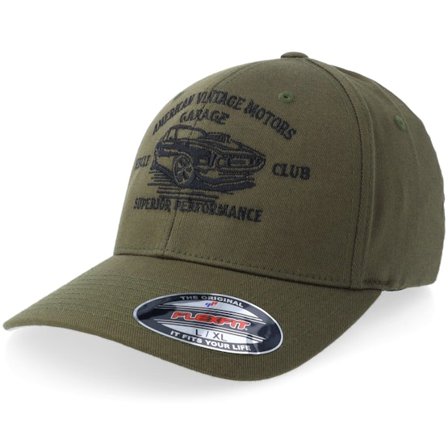 Gearshift - Verde flexfit Cappellino - American Vintage Muscle Car Club Olive Flexfit @ Hatstore