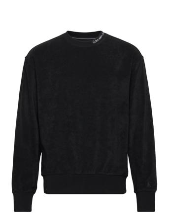Embro Neck Towelling Crewneck Tops Sweatshirts & Hoodies Sweatshirts Black Calvin Klein Jeans