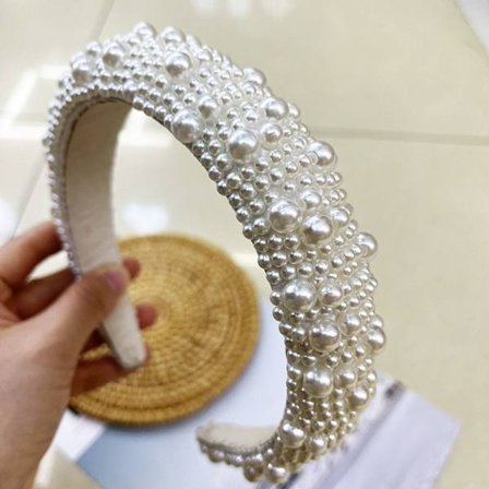 Perle pannebånd Brude pannebånd HVIT