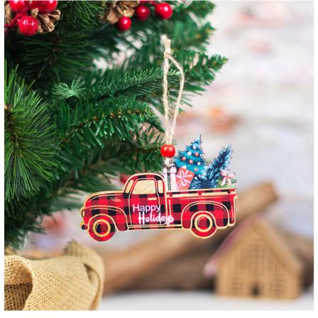 1 Rött Rutnät Juldekorationer Trägallerbil Tomteträddeco