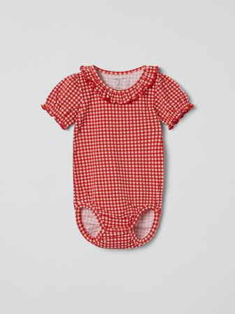 Lyhythihainen ruudullinen body Polarn O. Pyret 68 lastenvaatteet red