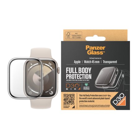 Panzer Full Body Transparent w. D3O Apple Watch Series 9 | 45mm PanzerGlass - High quality tempered glass screen protector