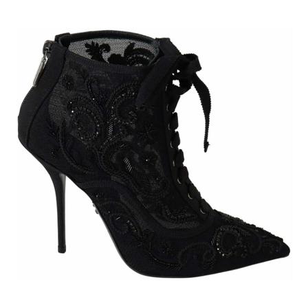 Dolce & Gabbana, High Heel Crystal Boots Czarny, Kobieta, Rozmiar: 38 EU