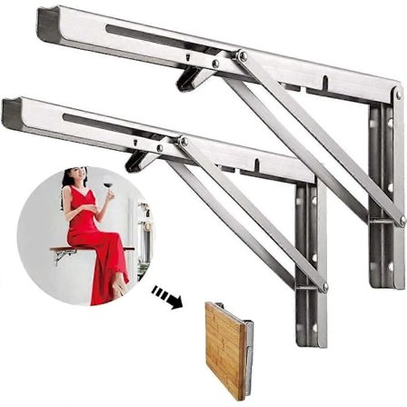 500 mm rustfri stål foldehylder, folde væghylde, trekantet støtteramme, til borde, bænke og hylder, maksimal belastning: 225 kg (2 stk. med