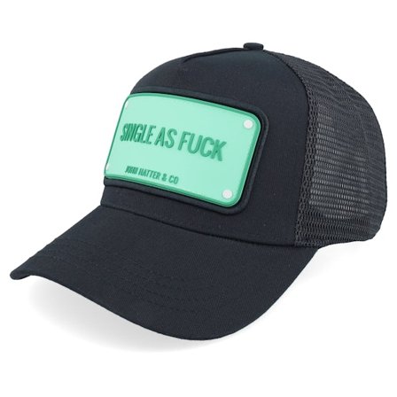 John Hatter & Co - Single As Fuck Rubber Black A-Frame Trucker Trucker Black Cap - @ Hatstore