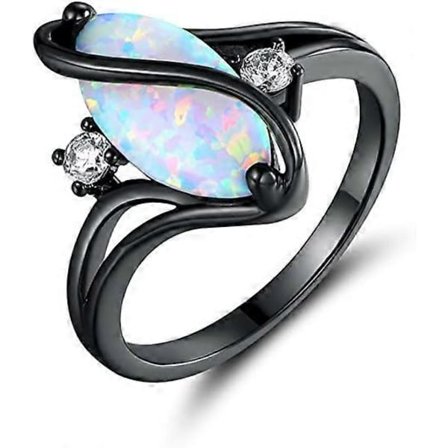 Ovalskåret skabt hvid opal & cubic zirconia ring (Fås i rosaguld & hvidguldbelægning)6 6